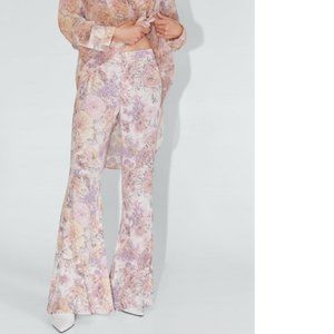 Zara pastel floral print flare pants, NWOT, M